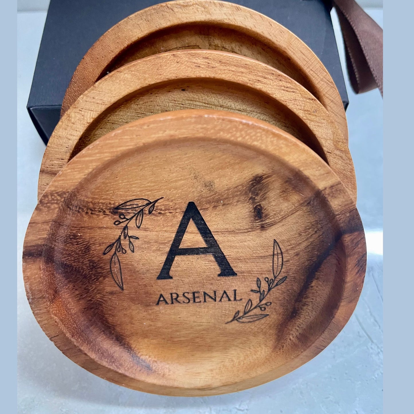 Engraved Wooden Coasters - 3 Pieces